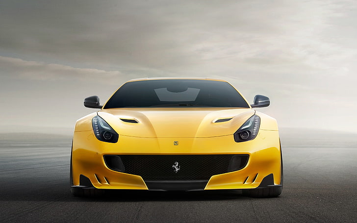 yellow sports car, Ferrari F12 TDF, yellow cars, vehicle, mode of transportation