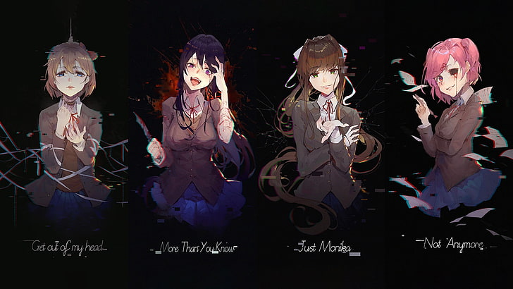 four female anime characters, Doki Doki Literature Club, Monika (Doki Doki Literature Club), HD wallpaper