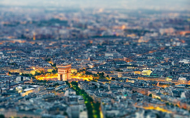 Paris, cityscape, France, tilt shift, Arc de Triomphe