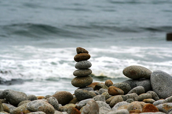 stacked stones with body of water in the background, 17 mile drive, HD wallpaper