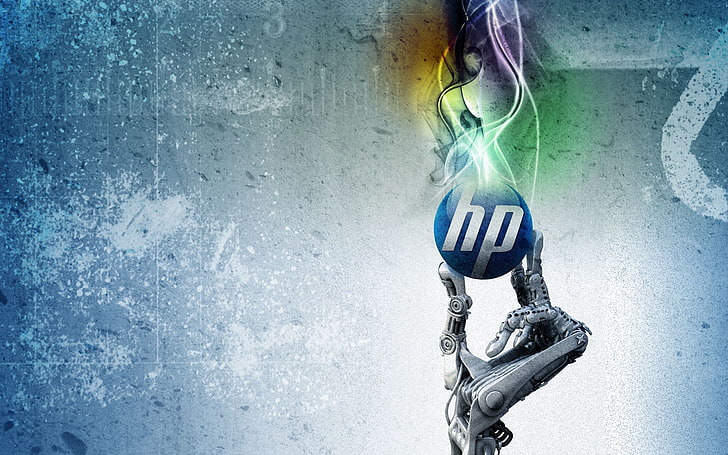 HP Metal, HP logo, Computers, blue, no people, day, close-up, HD wallpaper