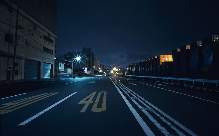 white concrete building, Japan, city, street, night, road, transportation, HD wallpaper