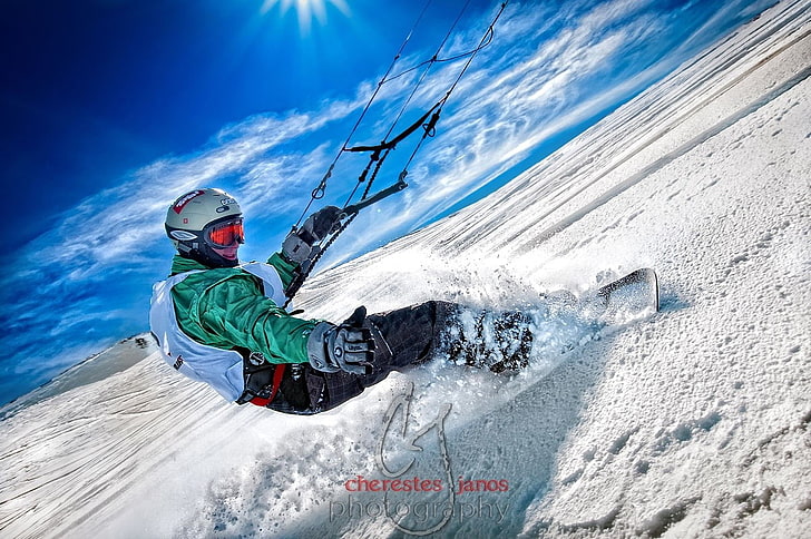 snow, snowboarding, kite surfing, winter, sport, cold temperature, HD wallpaper