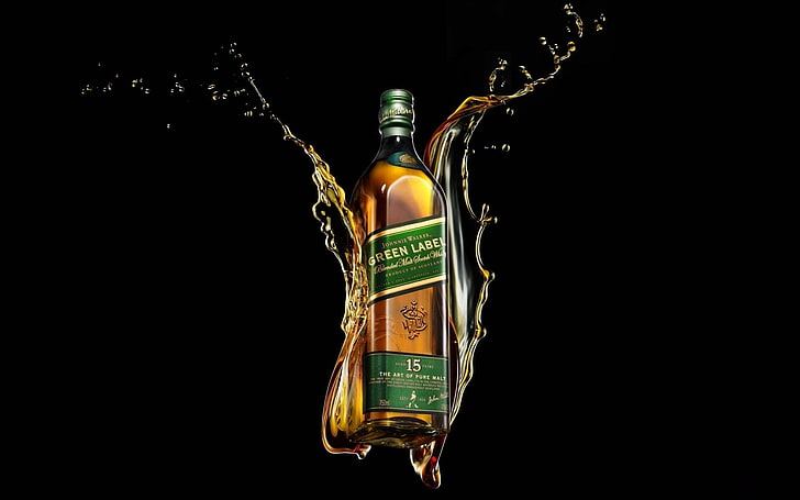 Green Label bottle, Whiskey, Johnnie Walker, alcohol, drink, liquid, HD wallpaper