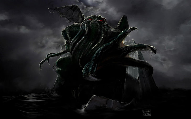monster illustration, horror, Cthulhu, Cthulu, dark, artwork