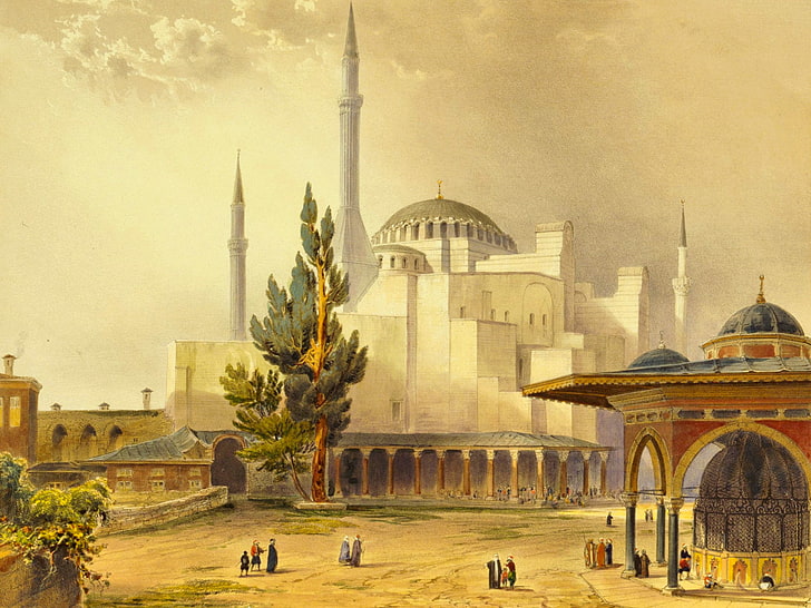 the city, picture, mosque, Istanbul, Turkey, the minaret, Hagia Sophia, HD wallpaper