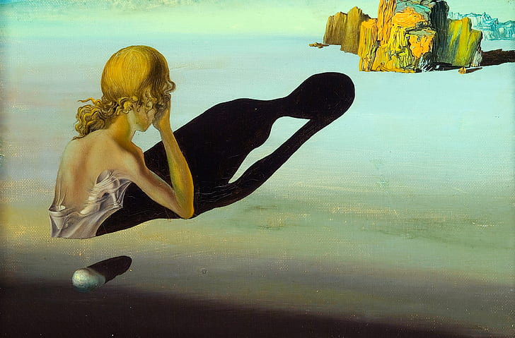 surrealism, shadow, picture, Salvador Dali, Remorse or Sphinx Embedded in the Sand