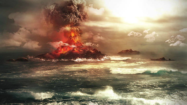 volcanic eruption, island, HD wallpaper