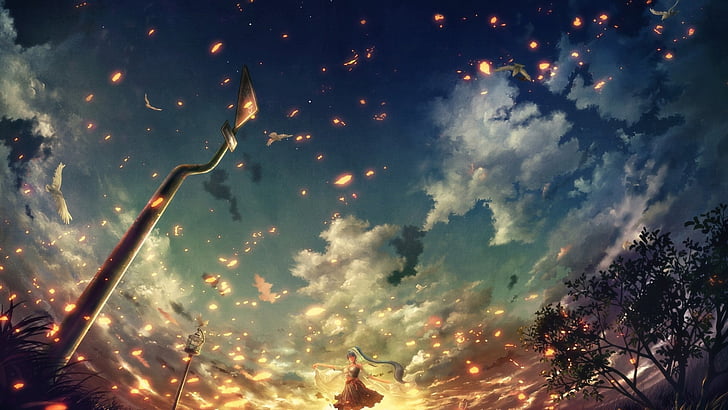 anime, sky, sun, clouds, landscape, light, summer, season, atmosphere, HD wallpaper