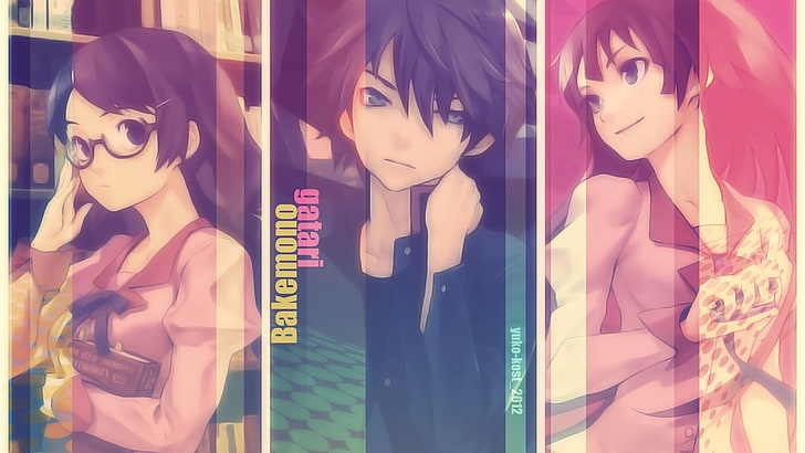 Monogatari Series, collage, anime girls, anime boys, clothing, HD wallpaper