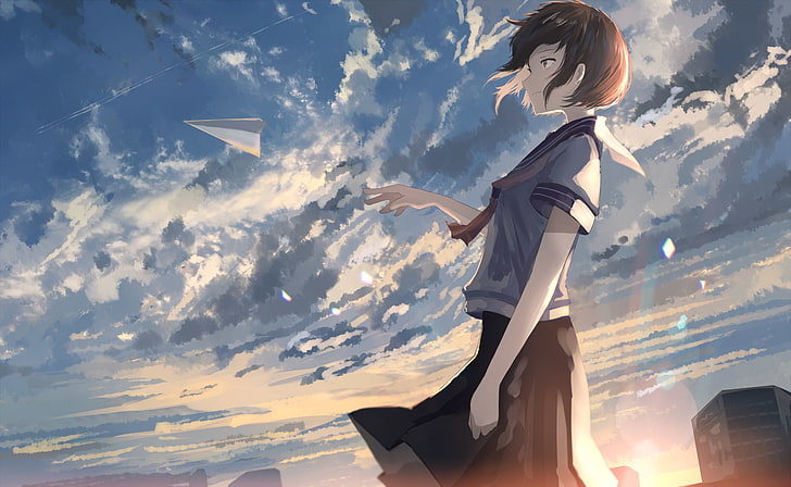 HD wallpaper: anime girl, profile view, paper airplane, school uniform,  scenic | Wallpaper Flare
