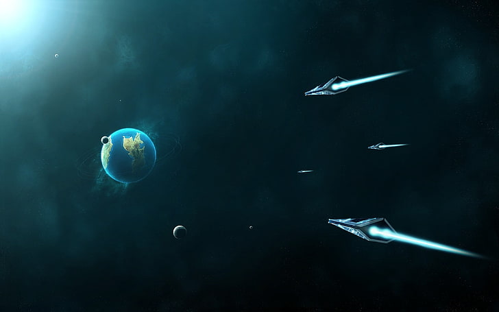 earth poster, science fiction, space, spaceship, space art, sea, HD wallpaper