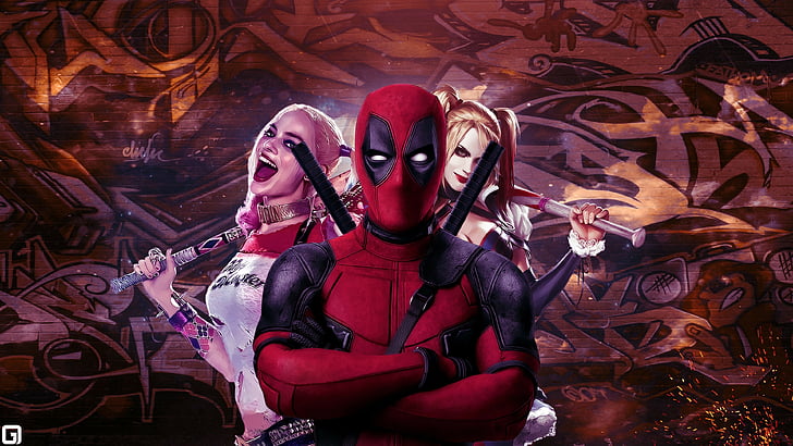 Deadpool and Harley Quinn wallpaper, Suicide Squad, art, Margot Robbie