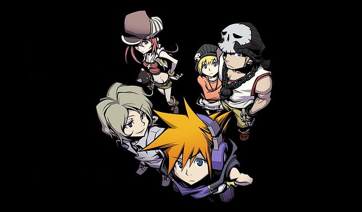 The World Ends With You, black background, group of people