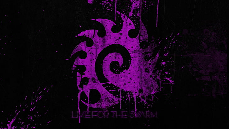purple and black live For The Swarm logo, Starcraft II, Zerg