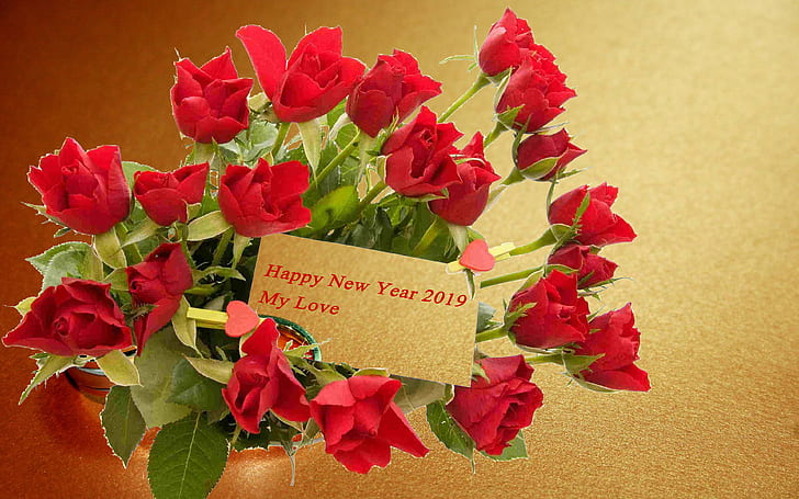 HD wallpaper: Merry Christmas And Happy New Year My Love Wishes 2019  Greeting & Note Cards Red Roses Flowers | Wallpaper Flare