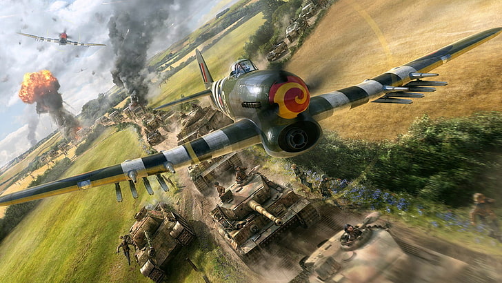 World War II, airplane, aircraft, Hawker Typhoon, military, HD wallpaper