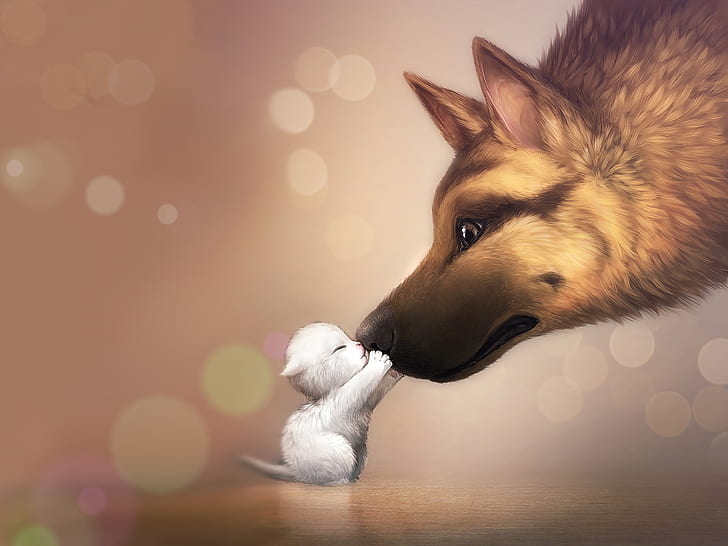 HD wallpaper: Puppy kiss art, dog and kitten painting, cute | Wallpaper  Flare