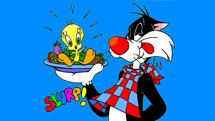 Cartoon Tweety Bird And Sylvester Cat Salad With Chicken Desktop Backgrounds 1920×1080