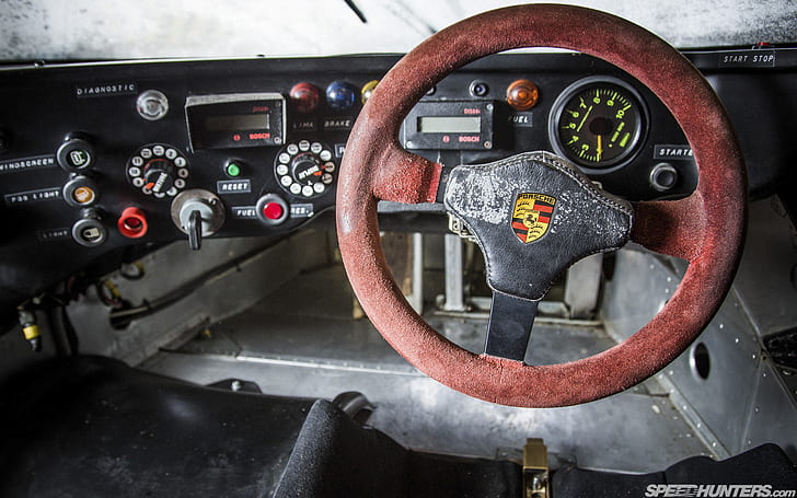 Porsche 962CK6 Race Car Interior Steering Wheel HD, cars, HD wallpaper