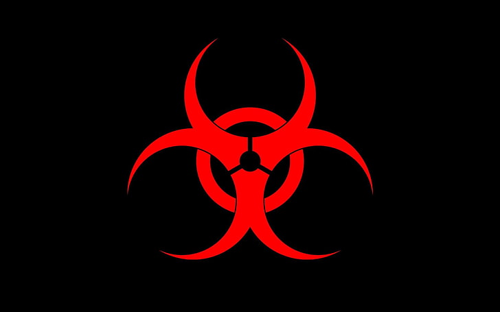 biohazard, red, black background, close-up, no people, studio shot, HD wallpaper