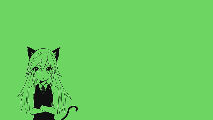 HD wallpaper: simple, anime girls, cat girl, copy space, green color,  colored background | Wallpaper Flare