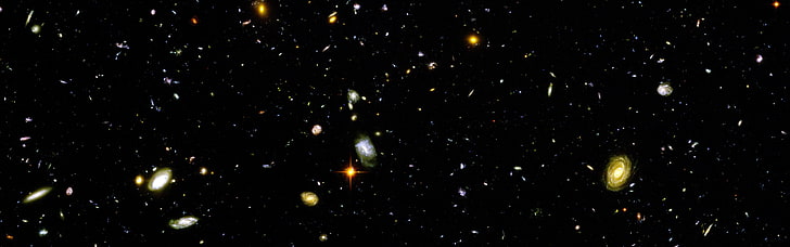 galaxy portrait, Hubble Deep Field, space, multiple display, dual monitors