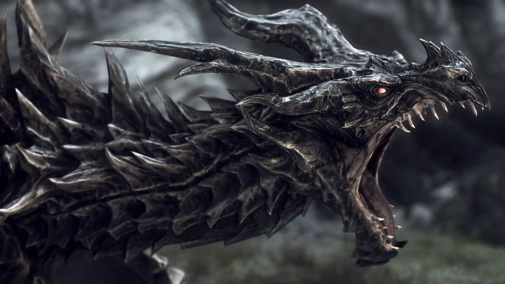 black dragon digital art, fantasy art, The Elder Scrolls, The Elder Scrolls V: Skyrim, HD wallpaper