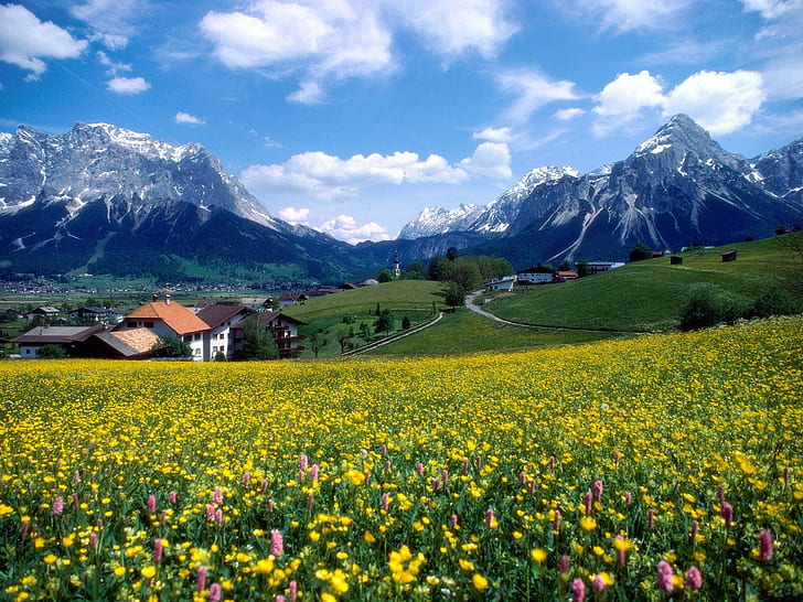 landscape, Germany, Alps, village, mountains
