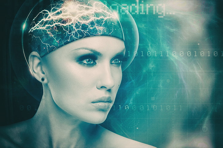 Dmytro Tolokonov, face, futuristic, brain, digital art, 500px, HD wallpaper