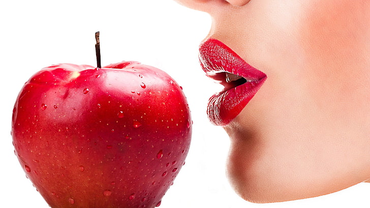 women, face, portrait, lips, red lipstick, open mouth, closeup