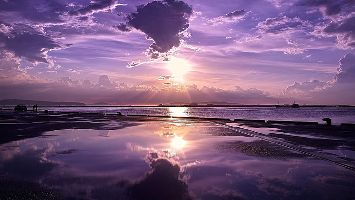 Stunning Purple sky, water, sunset, cloud - sky, sea, beauty in nature, HD wallpaper