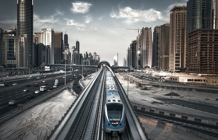 photography, train, tracks, architecture, building, road, traffic