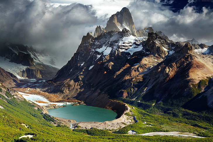 mountains, lake, Argentina, 4k, 5k, Patagonia, HD wallpaper