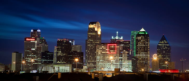 panoramic photo of cityscape, dallas, dallas, skyline, Creative Commons, HD wallpaper