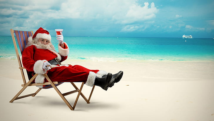 santa claus, beach, xmas, christmas, australia, christmas holiday