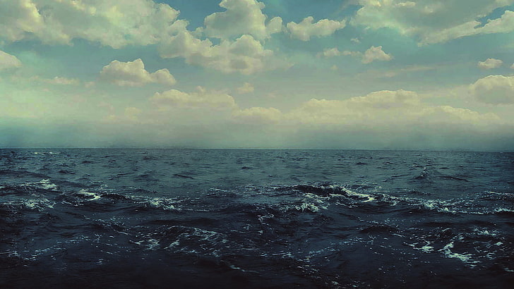 blue ocean, water, clouds, nature, sea, cloud - sky, horizon, HD wallpaper