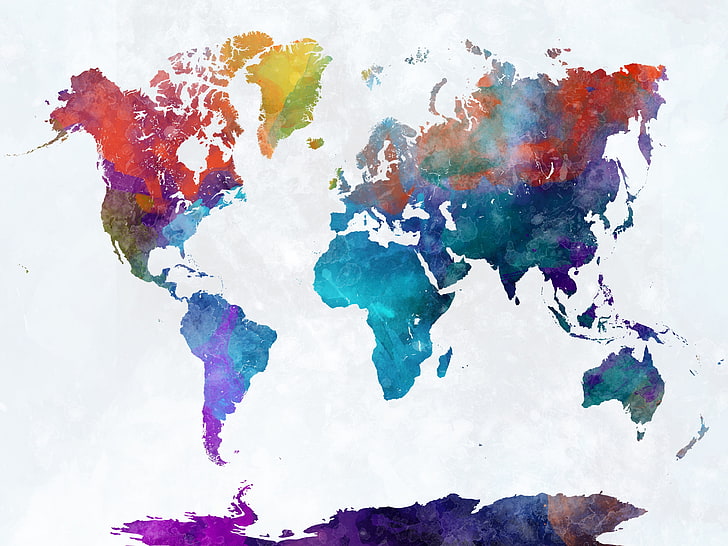 world map 4k wide  download, multi colored, art and craft, creativity, HD wallpaper