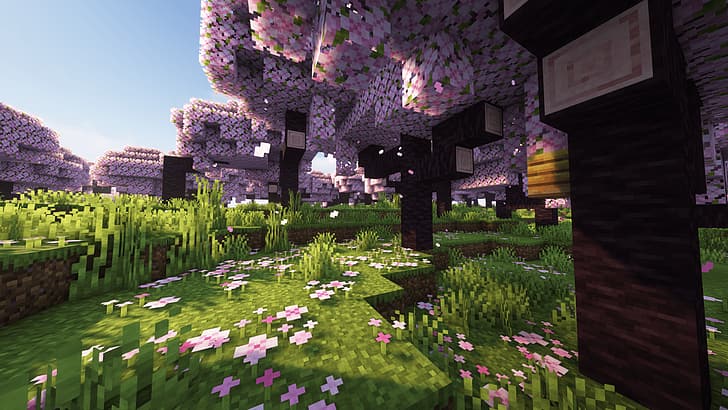 Minecraft, cherry blossom, HD wallpaper