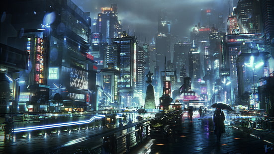 Cyberpunk City Street. Sci-fi Wallpaper Graphic by saydurf