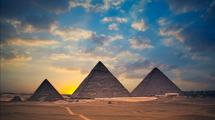 pyramids of Egypt, landscape, sunset, clouds, sky, cloud - sky, HD wallpaper