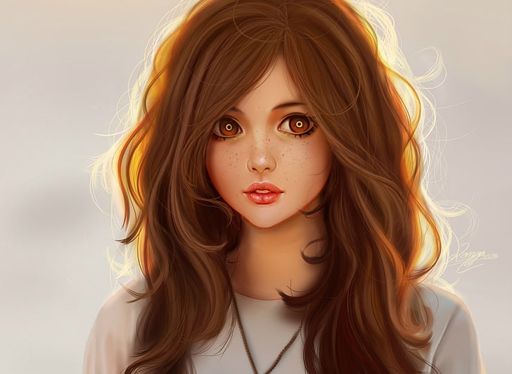 HD wallpaper: brown haired girl in white shirt cartoon character, face,  freckles | Wallpaper Flare