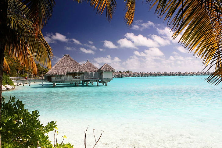 HD wallpaper: Bora Bora Clear Blue Lagoon, bungalows, beach, water, tahiti  | Wallpaper Flare