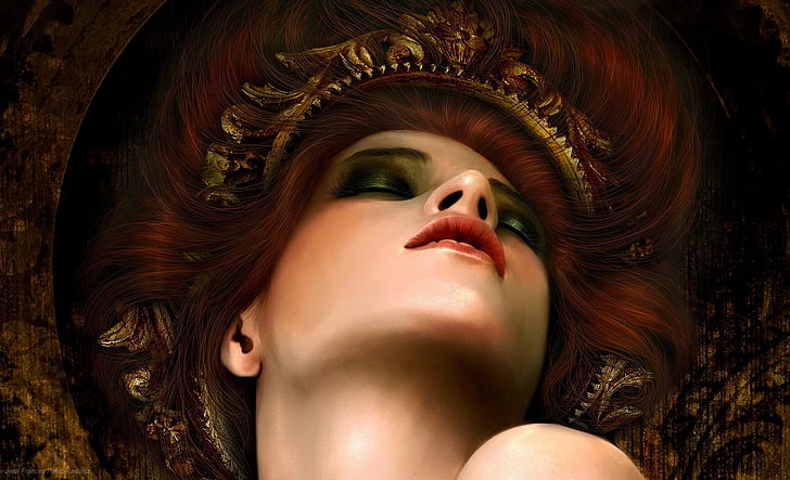 redhead, fantasy girl, fantasy art, face, women, artwork, adult, HD wallpaper