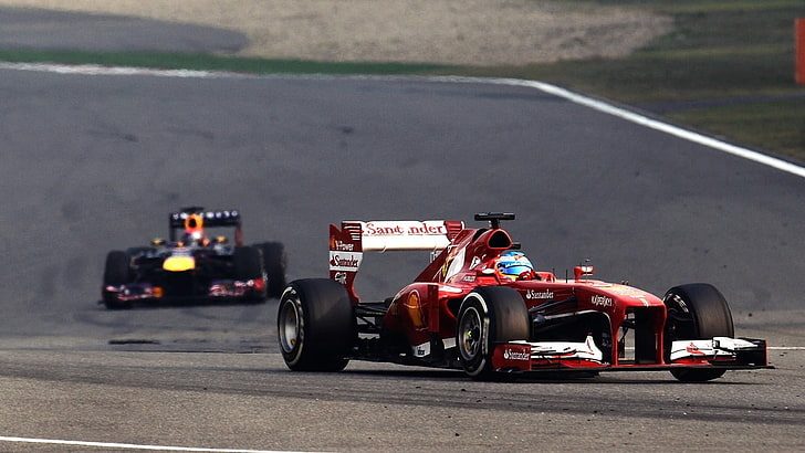 red racing car, Fernando Alonso, Ferrari, Formula 1, Scuderia Ferrari, HD wallpaper