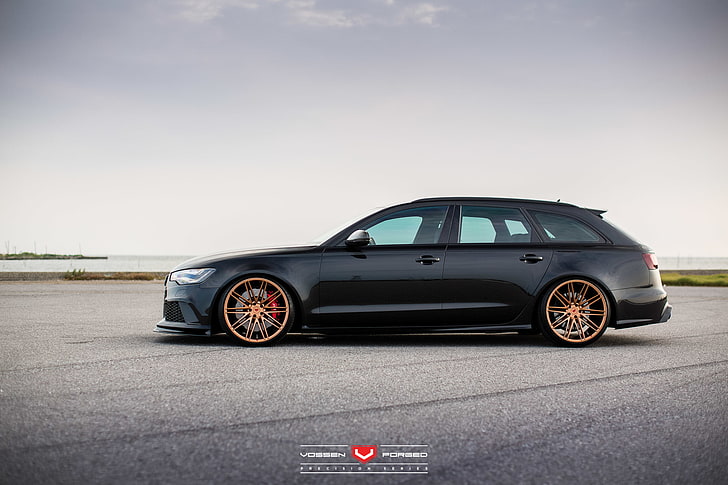 black 5-door hatchback, Audi, Tuning, Vossen, RS6, car, transportation, HD wallpaper