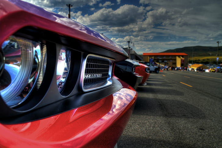 cars on The road, hdr, dodge  challenger, epic, reflection, dramatic, HD wallpaper