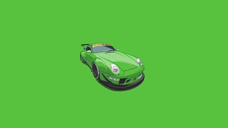 Porsche, Green, Digital, Illustration, 993, RWB, Minimalistic
