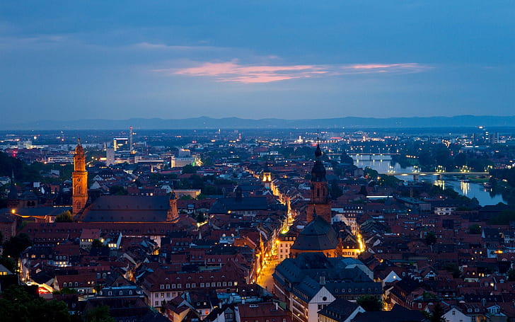 Heidelberg, Germany, city, evening, houses, streets, lights