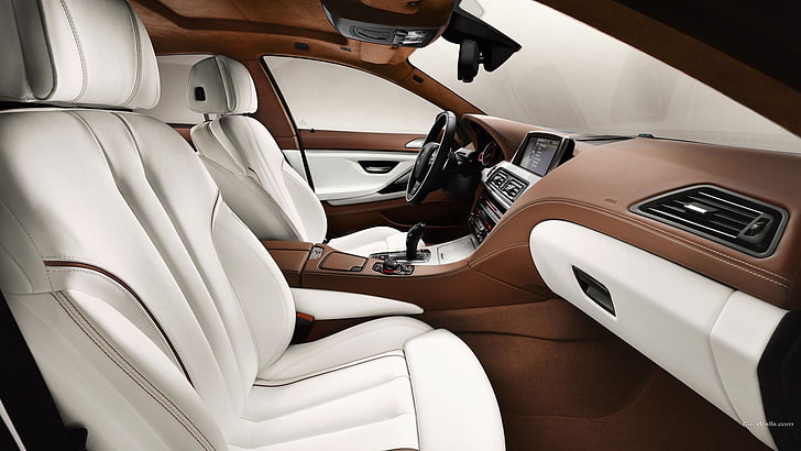white and brown vehicle interior, BMW 6, car, car interior, transportation, HD wallpaper